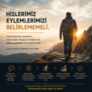 Kayalık bir yolda ilerleyen kişi; korku, güvensizlik ve isteksizlik gibi hislere rağmen eyleme geçmeyi ve deneyimle güven oluşturmayı simgeliyor.